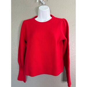 Hill House XS Red Merino Wool Sweater Sylvie Puff Sleeve Holiday Cropped Crew